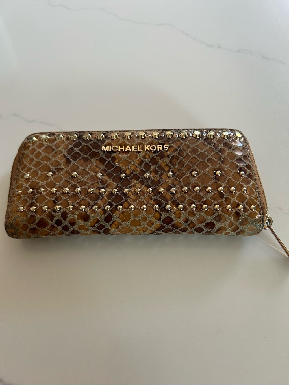 Michael Kors Studded Snakeskin Zip Around Wallet